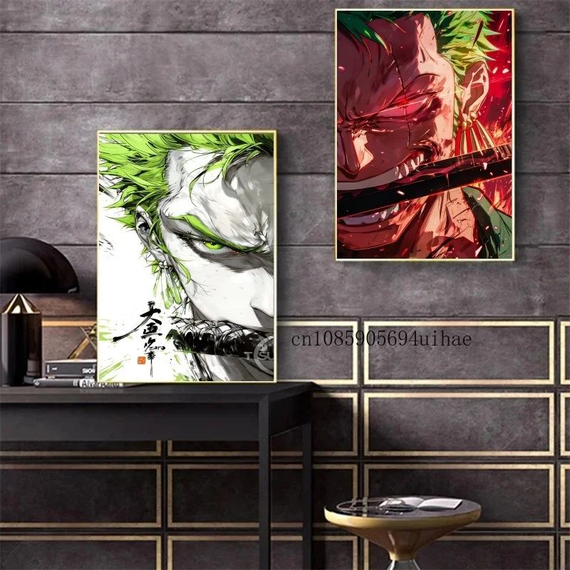

Japan Anime One Piece Luffy Zorro Watercolor Character Poster Suitable for Home Bedroom Art Aesthetic Room Canvas Decor Painting