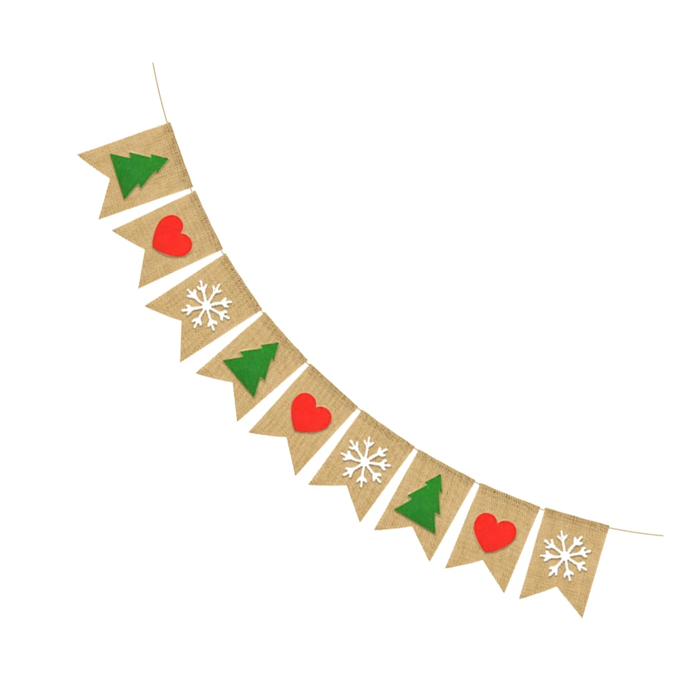 

Christmas Decorations 2 Sets Holiday Banner Bunting Linen Party Garland Christmas Swallowtail Heart Snowflake