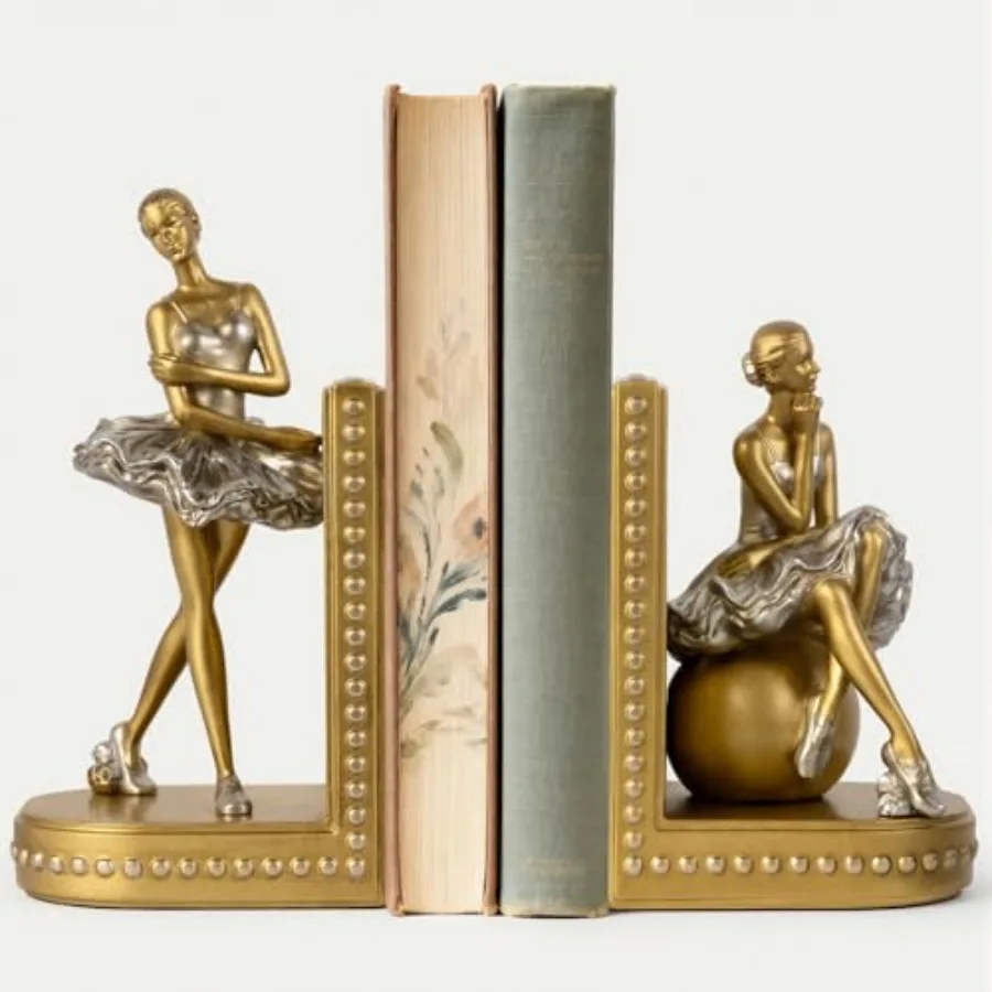 Sujetalibros para Estantes, Sujetalibros Decorativos con Figura de Bailarina - Sujetalibros con Almohadilla Antideslizante para Amantes de los Libros y Bailarines, Resistentes