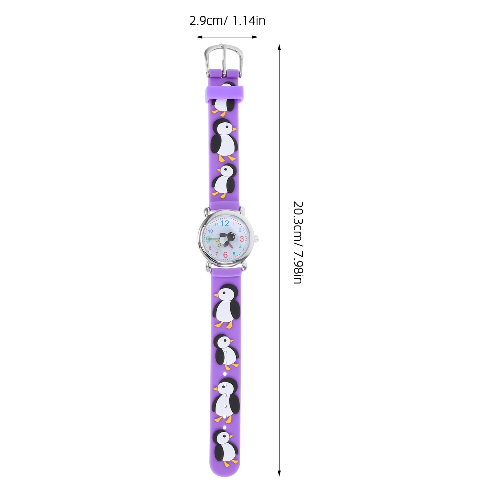 'S Penguin Watch Cute Cartoon Digital Waterproof Purple Dial Wristwatch For School Students