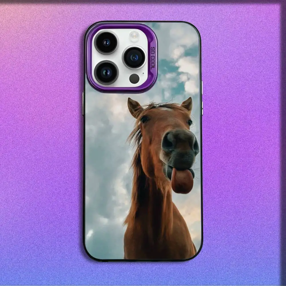 حافظة هاتف مضحكة على شكل حصان لهاتف آيفون 17,16,15,14,13,12,11,Pro,Max,Plus,E,SE4,Air,Mini Purple IMD Box