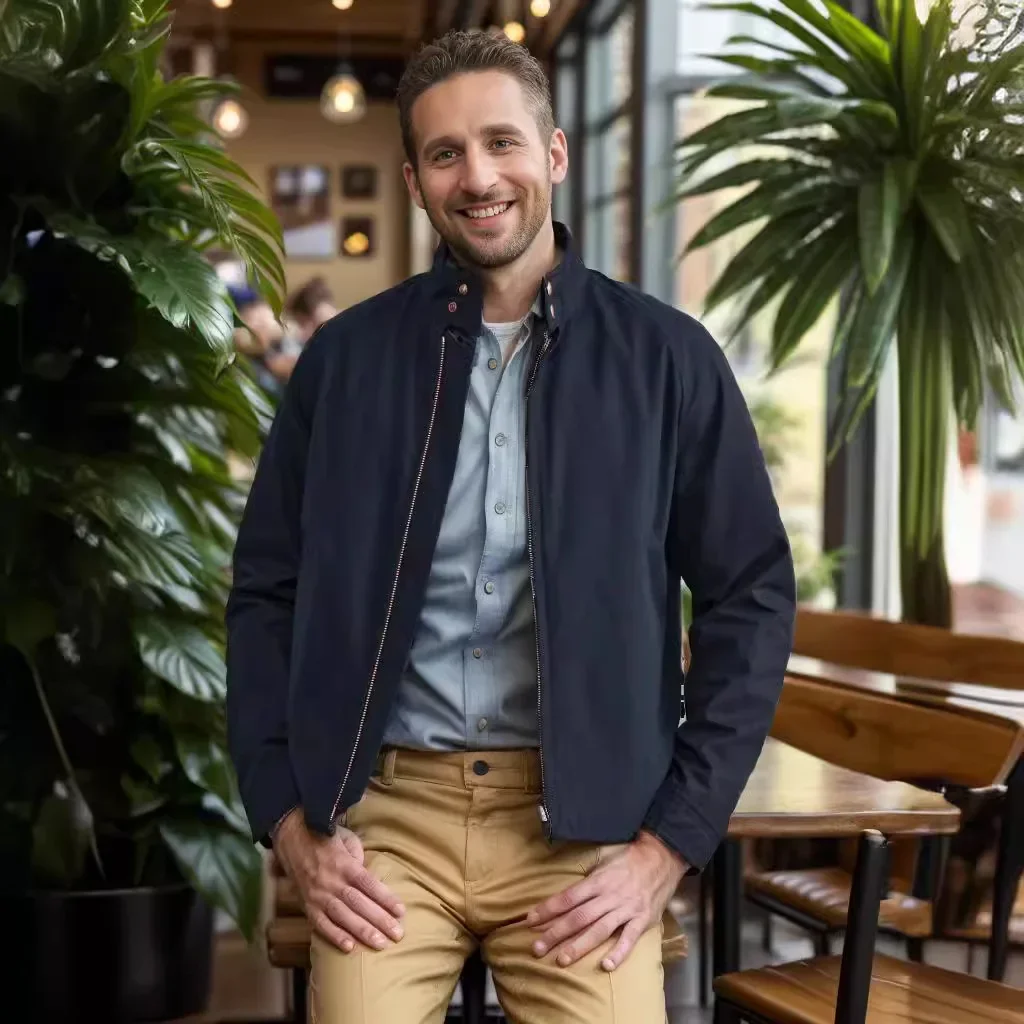 LIBIELIY Men's Simple And Fashionable Spring And Autumn Jacket Of Japanese Style, Casual Solid Color Zippered Stand-up Collar Co