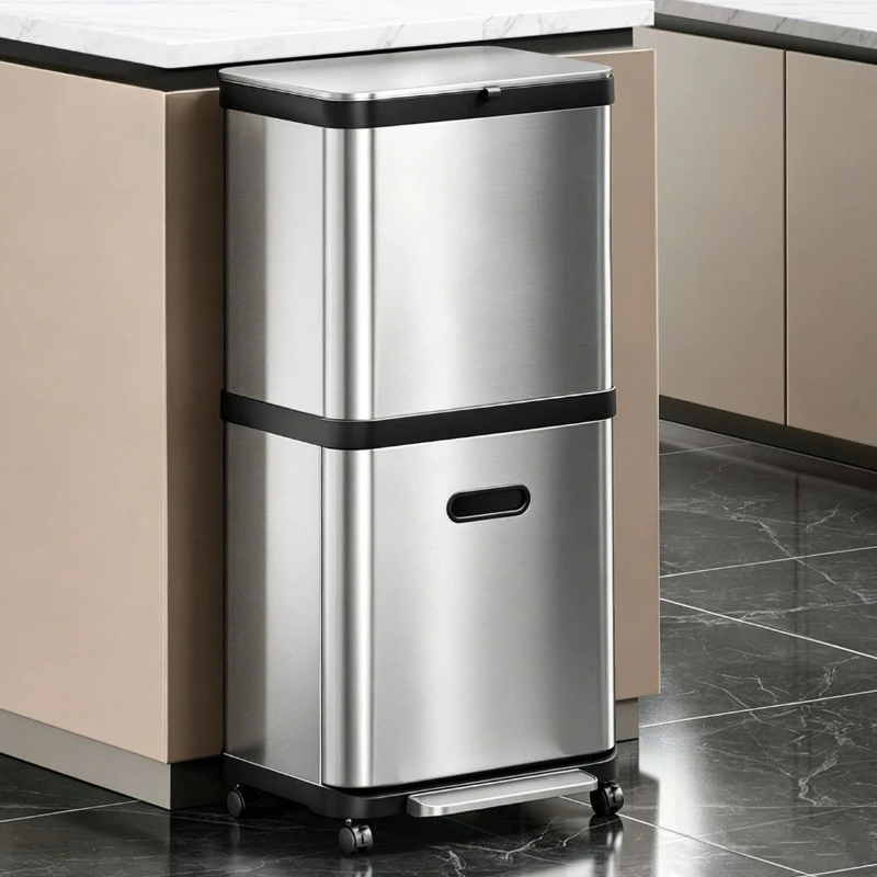 Japanese kitchen trash can high removable special no-bend household living room double-layer 2026 new large capacity