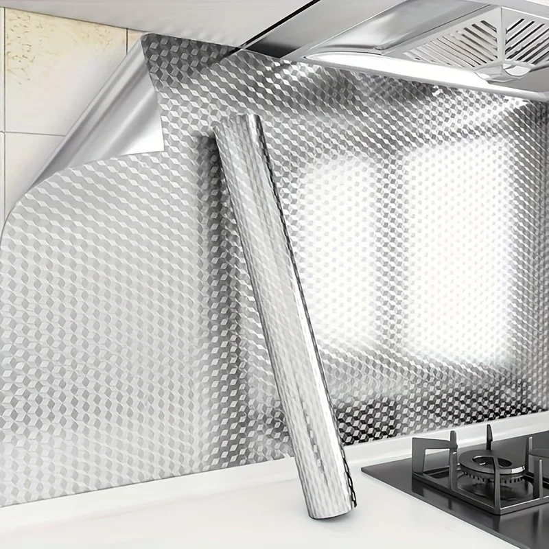 Aluminum Kitchen Stickers Waterproof Oilproof Fireproof Heat Resistant Backsplash Liner Easy Clean Durable Wall Decor Oil Proof