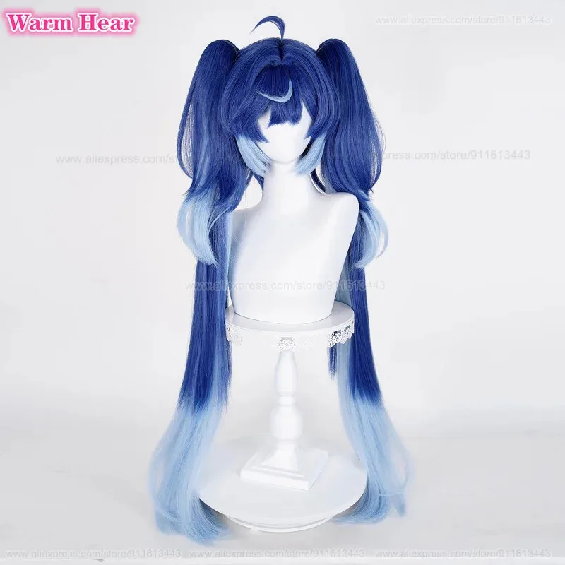 วิกผมคอสเพลย์อนิเมะ Zizi 2025 Game Iuno แบบสังเคราะห์ยาว 100 ซม. สีน้ำเงินไล่ระดับ หางม้าคู่ ทนความร้อน สำหรับฮาโลวีน