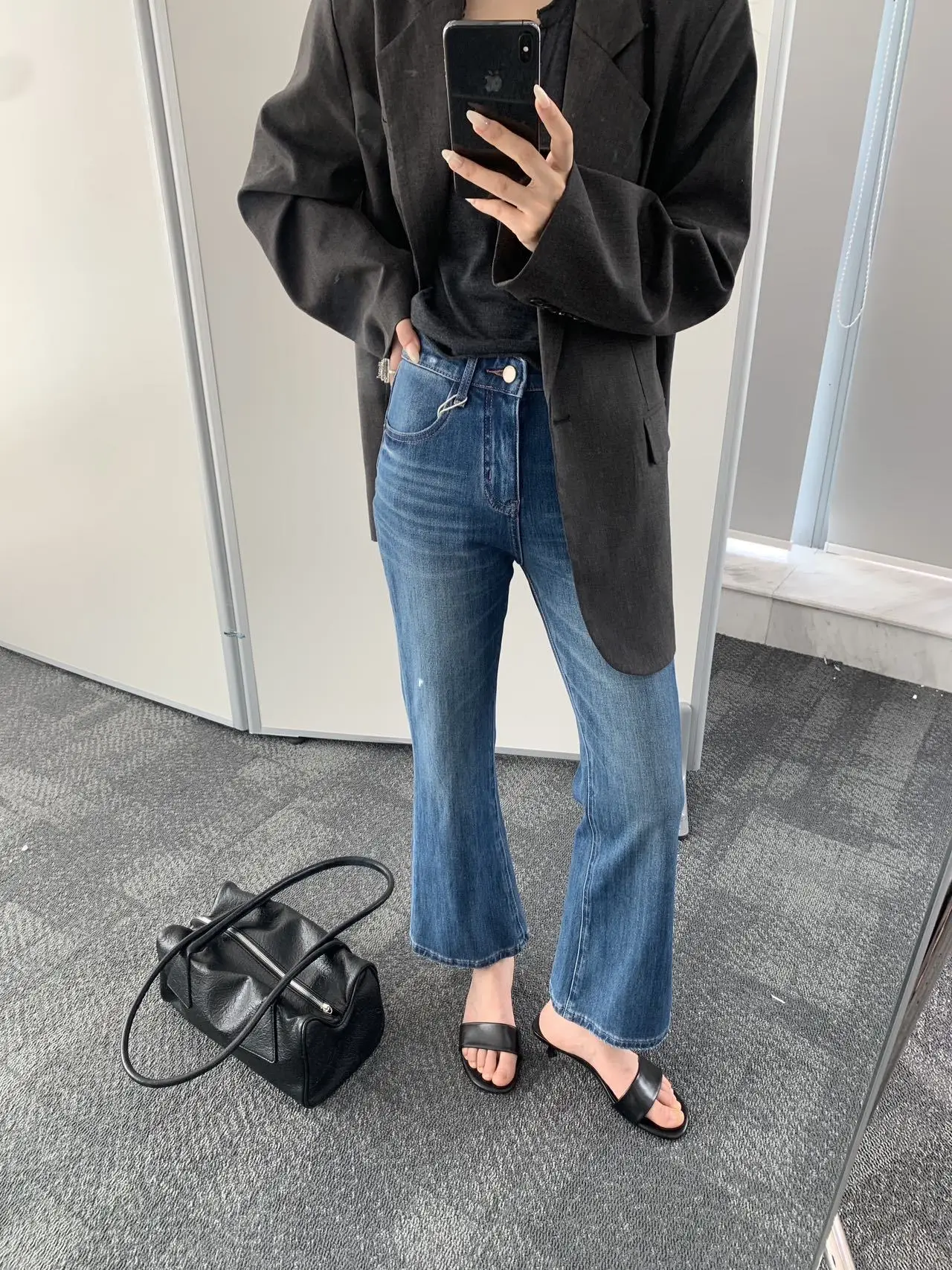 

Джинсы-клеш с высокой талией для женщин, утягивающие, с молнией, универсальные, осенне-весенние, модные