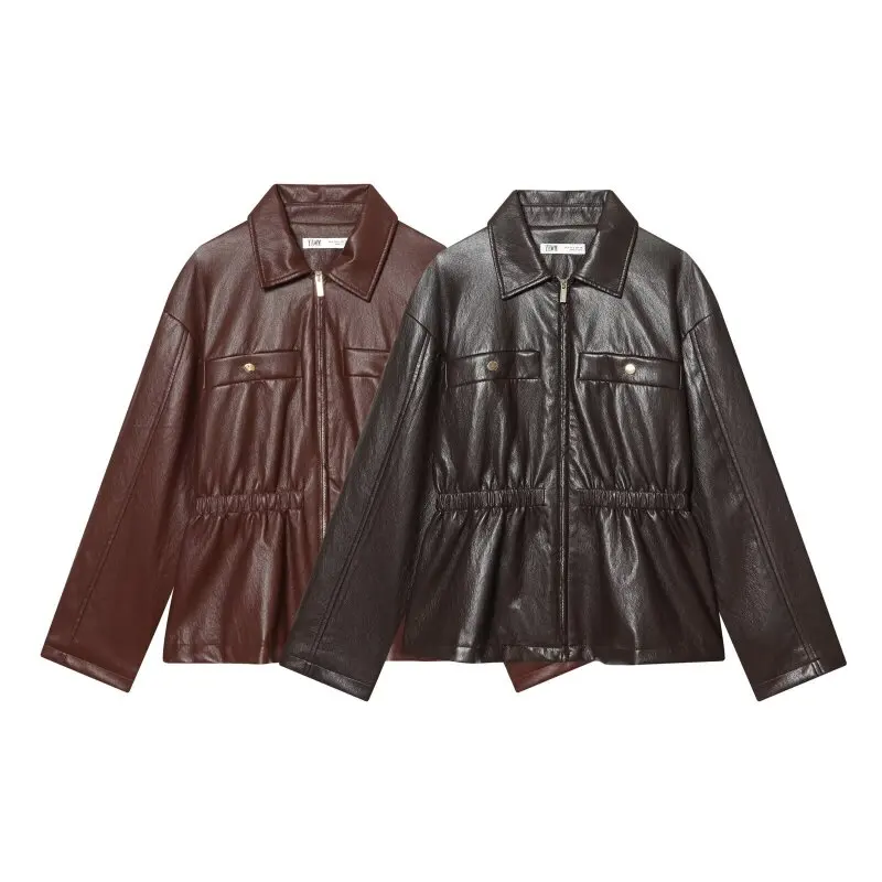 

Женская модная осенняя куртка из искусственной кожи с эластичной талией, приталенного силуэта