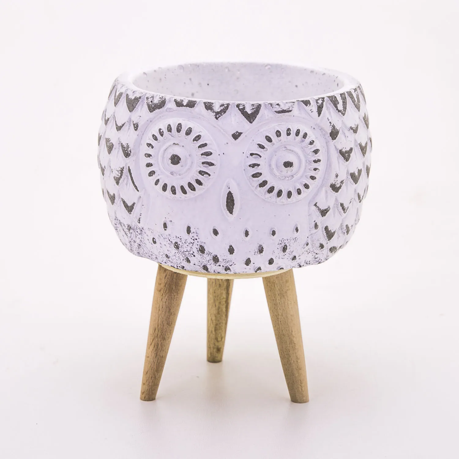 White concrete potted owl patterned white concrete flower pot 13x17,5 Cm