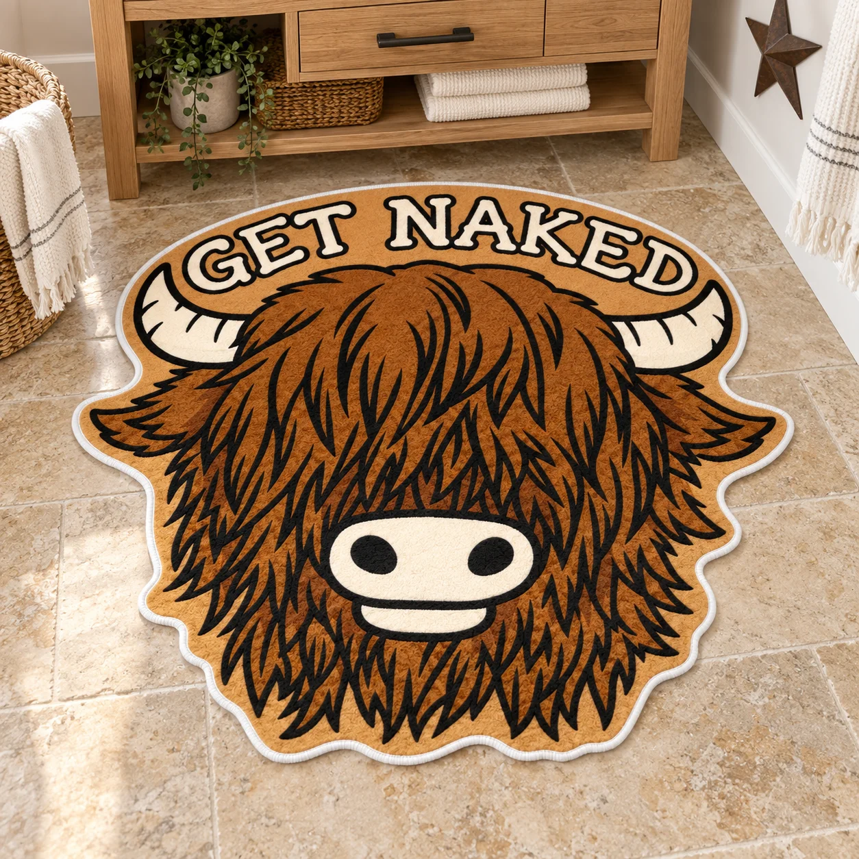 Brown Highland Cow Get Naked Shaped Area Rug, Flannel Floor Mat for Bathroom, Bedroom, Entryway Farmhouse and Western Home Decor