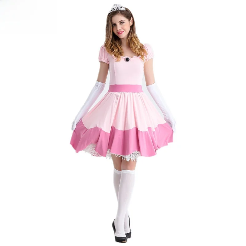 ชุดคอสตูมเจ้าหญิงสีชมพูสำหรับผู้ใหญ่ ชุดแสดงวันฮาโลวีน นางฟ้าแม่ทูนหัว กระโปรงยาว ชุดแสดงบนเวที ทำจากเส้นใยโพลีเอสเตอร์ 100%