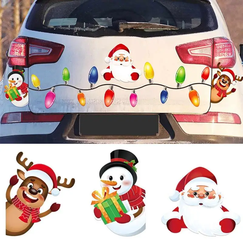 Christmas Car Refrigerator Decoration Reflective Bulb Light Shaped Magnets Stickers Magnetic Wires Ornaments Set Xmas home decor