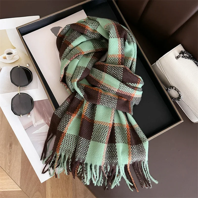 2024 Cashmere Imitation Scarf Female Male Winter Scarves Korean Checker Thickened Students Autumn Unisex Fashion Neck Warm Shawl