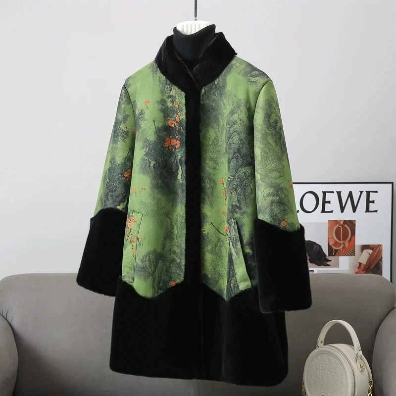 

Высококачественная длинная меховая куртка для мам среднего возраста, осень-зима 2022, женские утепленные двусторонние шубы из норки