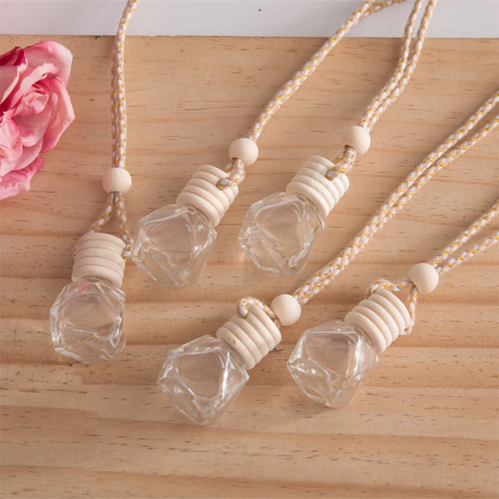 

12 Pcs Perfume Bottle Clear Glass Wood Lid Aroma Diffuser Car Hanging Essential Oil Travel Container Mini Fragrance Holder