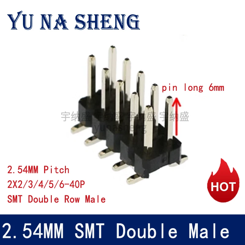 10pcs 2.54mm SMD SMT 2*3/4/5/6/7/8/10/12/15/20/40P Row Rohs Gold-plated Vertical PCB Surface Mount Male Pin Header Strip