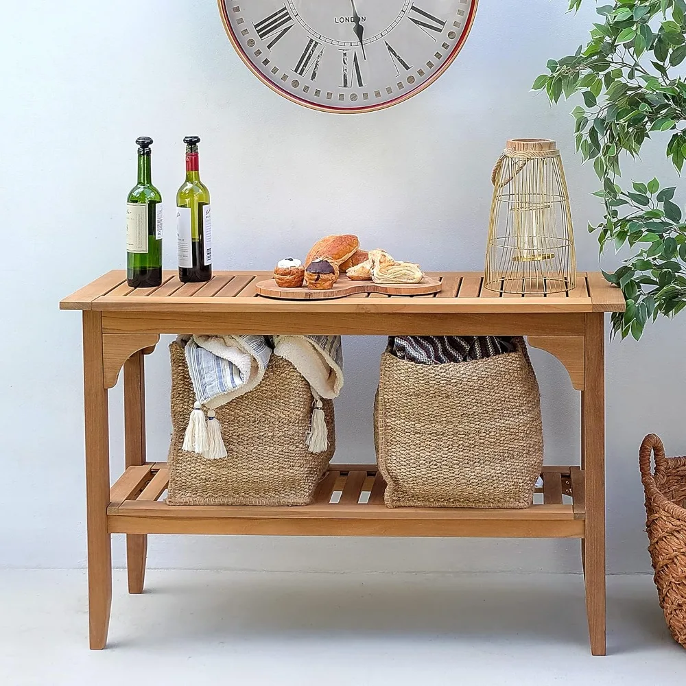 Indonesian Teak Auburn Outdoor Console Table, Natural