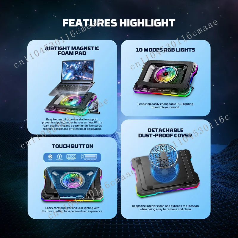 Fantech NC22 Luzes Estéticas Notebook Cooler Suporte para Notebook com USB Suporte para Laptop de Altura Ajustável com Ventilador de Refrigeração