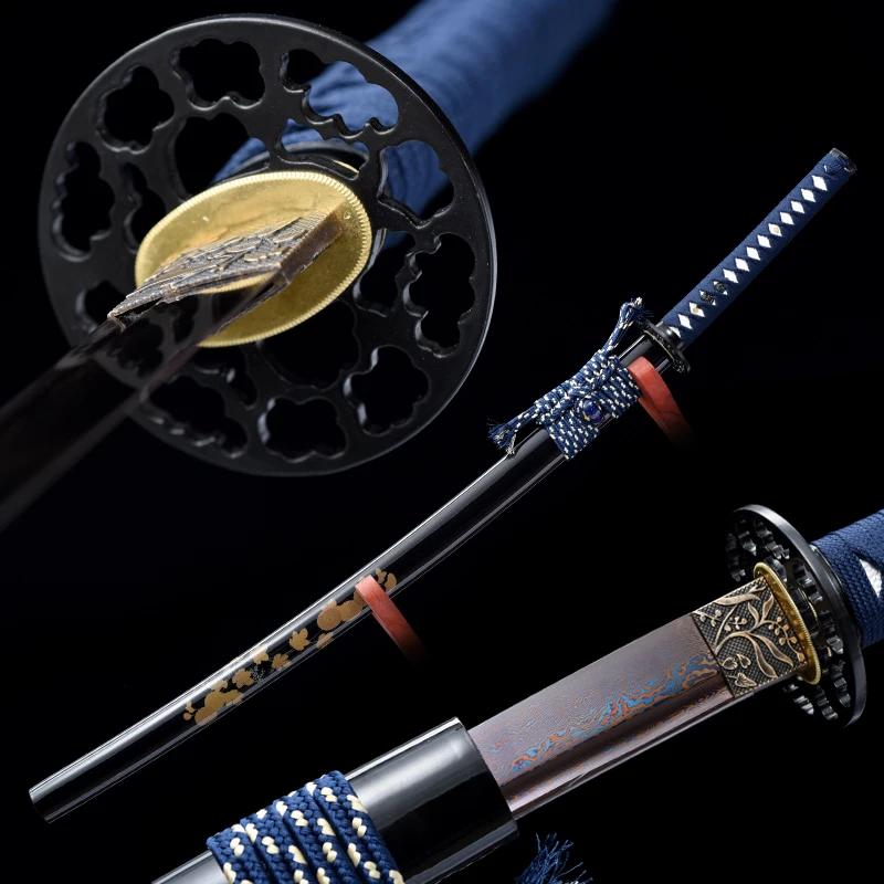 Masakiro Katanas de hoja azul doblada, espadas de decoración para el hogar hechas a mano, espiga completa, espadas de Guerrero Último, 41 pulgadas
