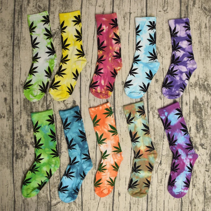 Special Discount Tie dye Maple Leaf Socks Men Casual Long Weed Crew Sock Hip Hop Harajuku High Quality Cotton Couple Socks