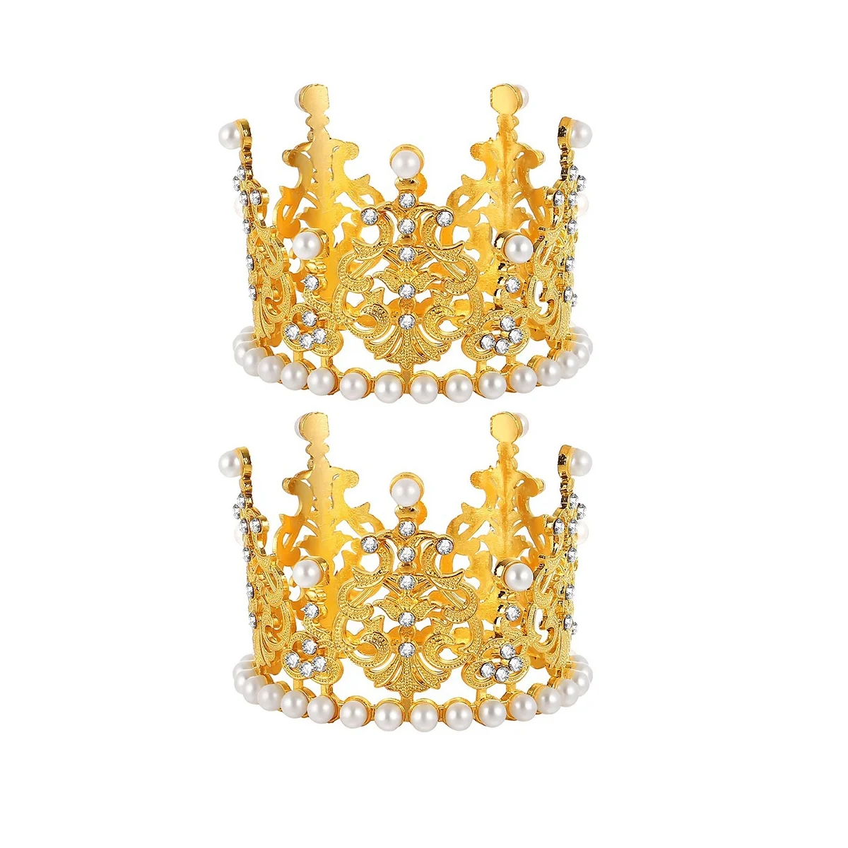 Mini Couronne de Décoration de Gâteau, 2 Pièces, Diadème de Reine en Strass, Perles, pour ixd'Anniversaire et de Mariage
