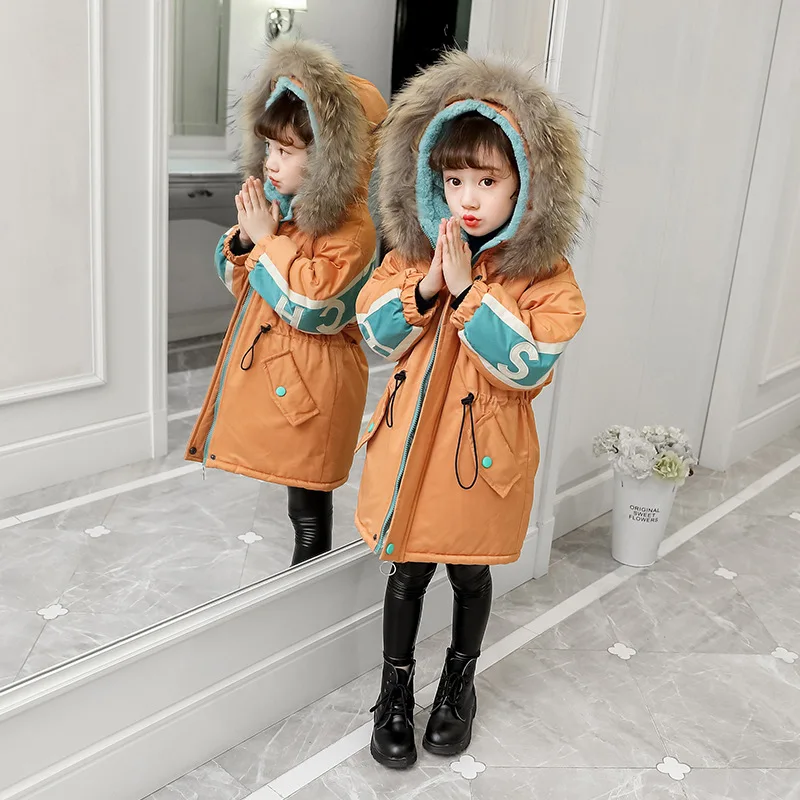 Winter Children Hooded Coat Girls Plus Velvet Parkas Baby Thicken Warm Medium Length Jackets Kids Teen Outerwear 6 7 8 10 11 12Y