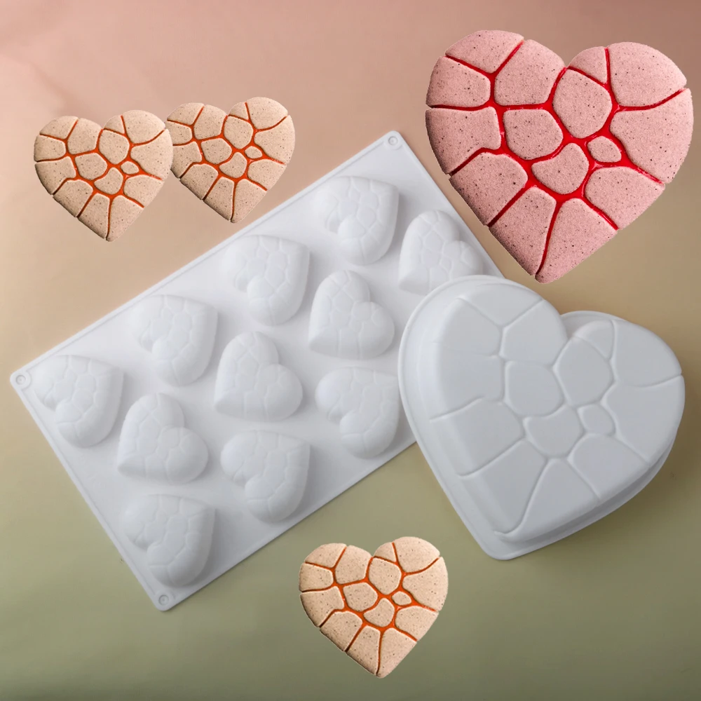Surface Volcanic Lava Texture Heart-Shaped Mousse Cake Mould Silicone Cake Mold Food Grade Dessert Bakeware Kitchen Baking Tools