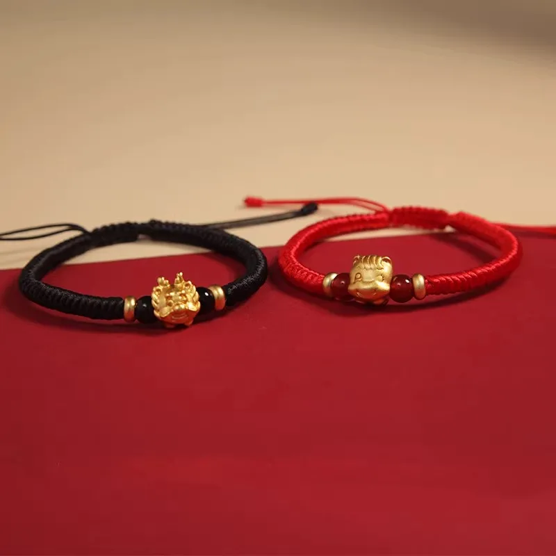 18K gold plated 925 Silver Chinese Zodiac Dragon Bracelet Men or Women Transfer Luck Handmade Red Rope Bracelets Gift with box