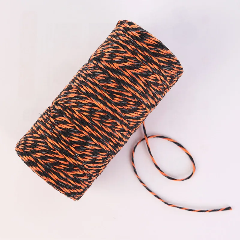 100m Cotton Cord Orange Black Macrame Cord Halloween Gift Wrapping Ribbon Twine String 1.5mm Packing Rope DIY Craft Supplies