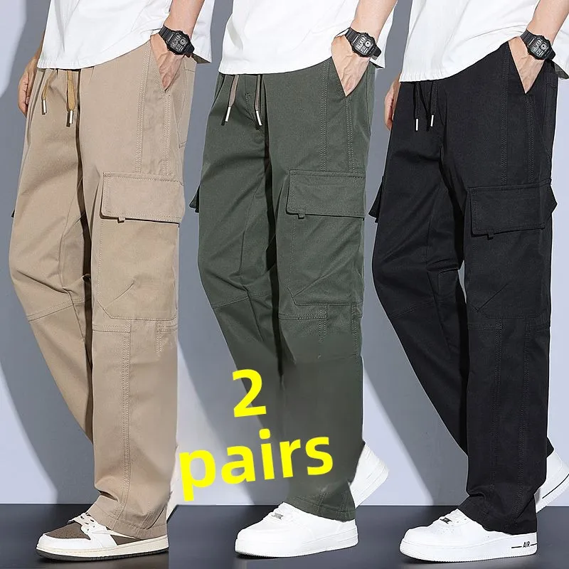 

Осенние мужские брюки для спецодежды, свободные прямые брюки с несколькими карманами, прочные для работы, повседневные брюки с высокой талией, военные брюки