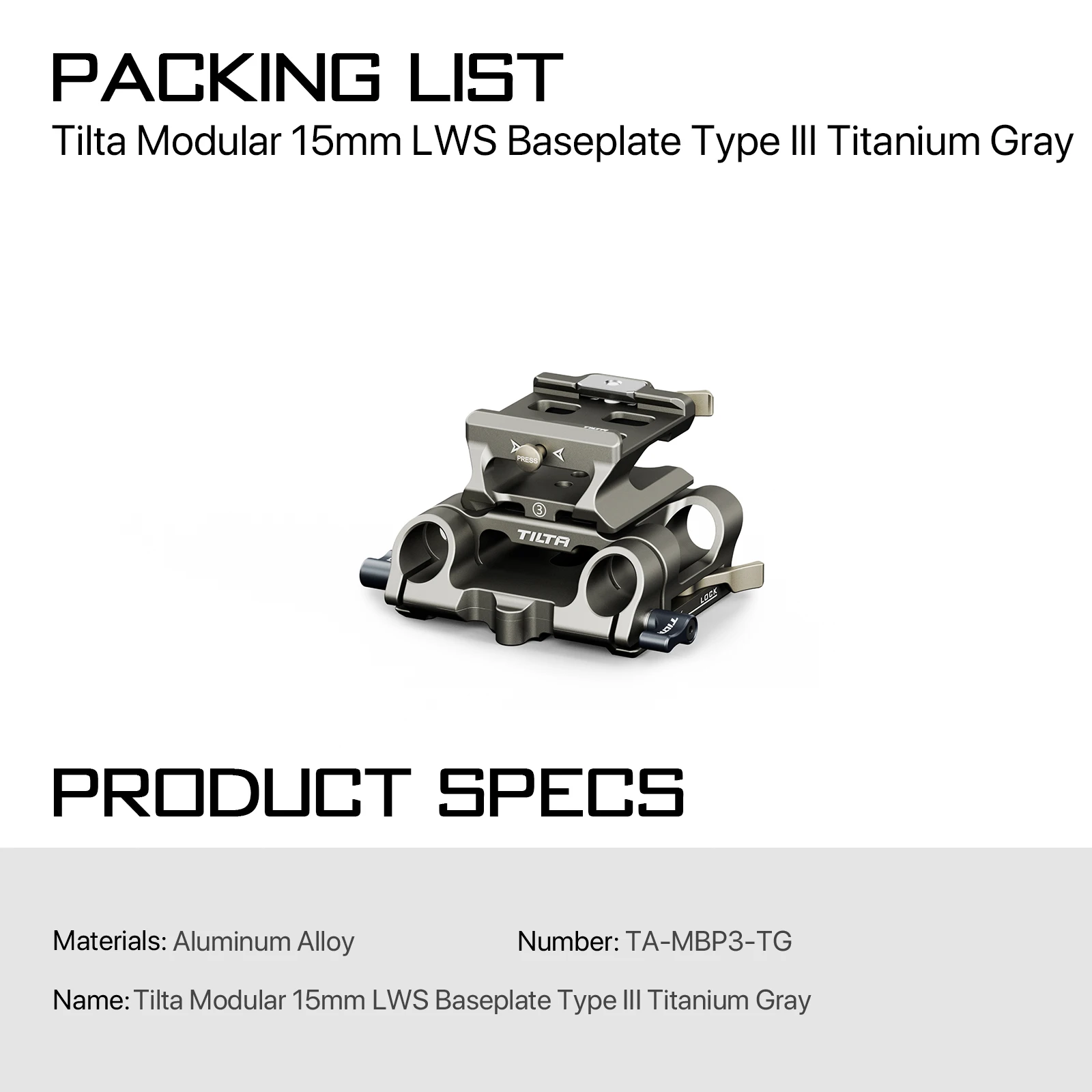 TILTA TA-MBP modulaire 15 mm LWS-grondplaat en LWS-grondplaatadapter
