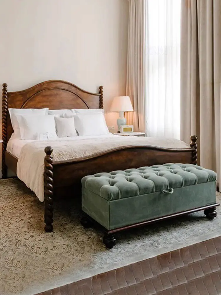 PYH solid wood pillar neoclassical double bed simple homestay 1.8 meters retro master bedroom wedding bed