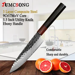 Jumpsong 5.5 pollici Utility Paring Knife 3 strati Composite Steel Facas Handmade Chef Santoku affettare mannaia coltello da cucina