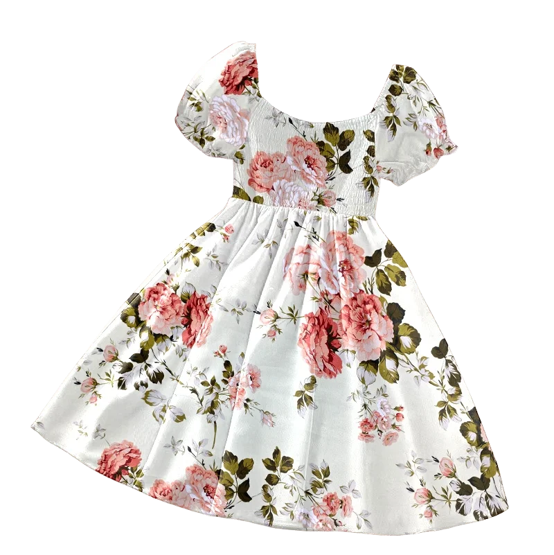 Modisches Freizeit-Kurzarmkleid für Mädchen und Jungen mit Blumenmuster und eckigem Ausschnitt, Alter 6-12, Alltagsoutfit – Detail 5