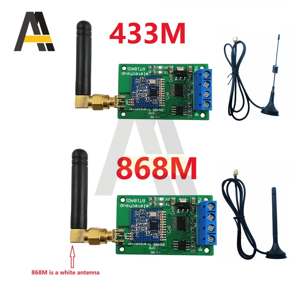 2pcs RT18A01 RS485 Transceiver Wireless Repeater 485 Master-slave control 433M 868M FSK Uhf Module Suction Cup Antenna