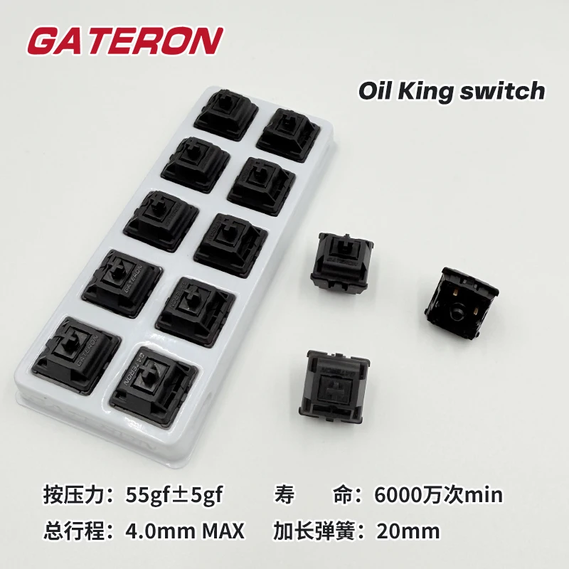 

Gateron Oil King Switch 5 Pin Hot Swap Black Original Factory Lubrication Linear Switch 55gf For Gaming Mechanical Keyboard