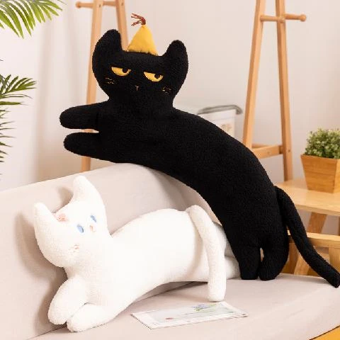 

Black White Cat Plush Toy Cartoon Animal Stuffed Doll Soft Kawaii Plushie Anime Hug Accompany Pillows Gifts