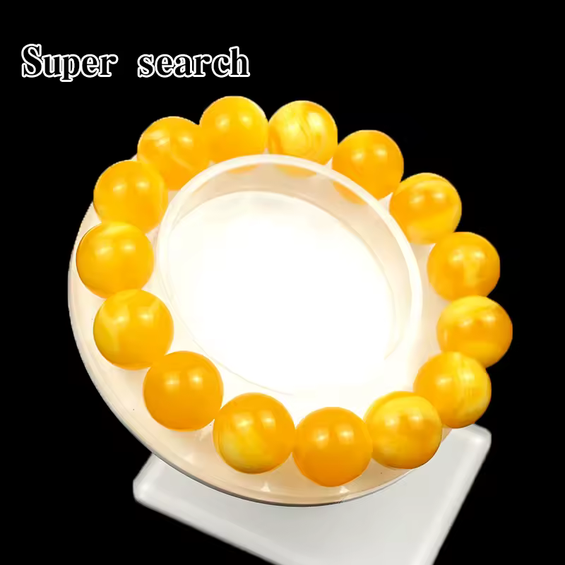 Whosale Beeswax Amber Bead Yellow Natural Stone Charm Круглые простые и стильные браслеты Подарочная пара