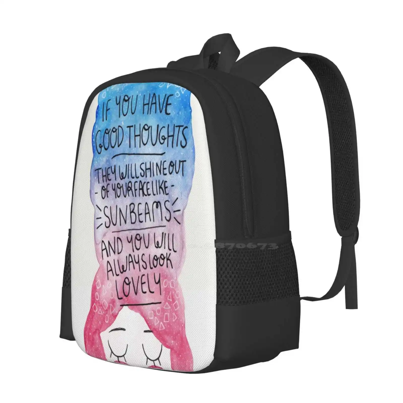 Good Thoughts School Bags For Teenage Girls Laptop Travel Bags Quote Girl Book Happiness Lettering Lovely Watercolour