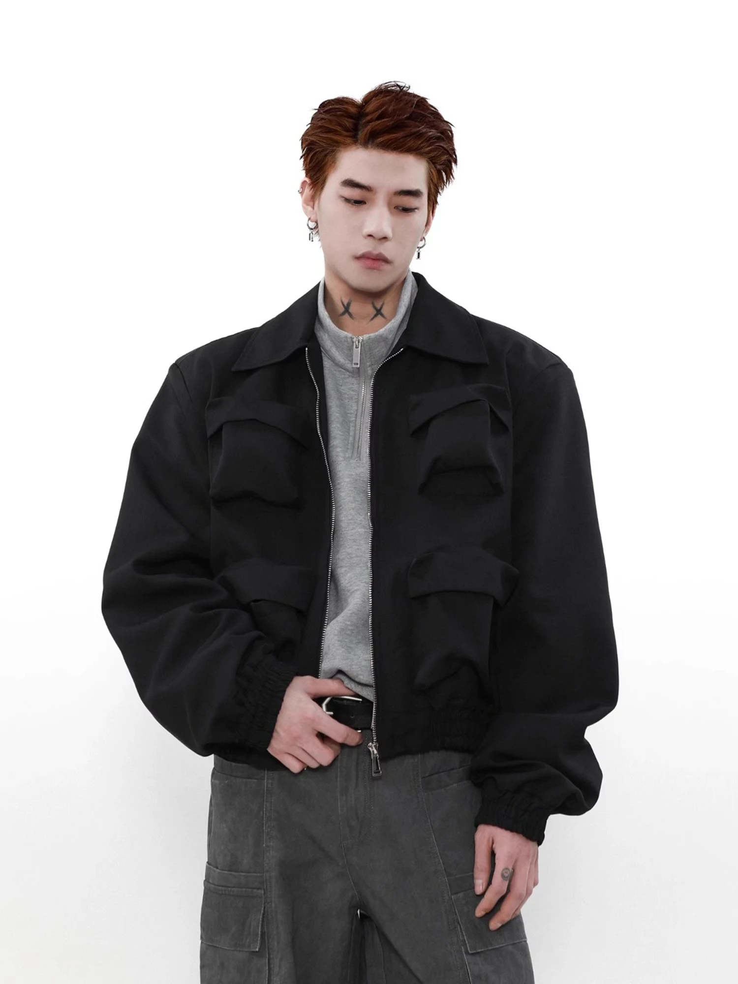 

Мужская корейская свободная куртка Bla ort с подкладкой на плечах, на молнии, с воротником, с множеством карманов, весенне-осенняя верхняя одежда