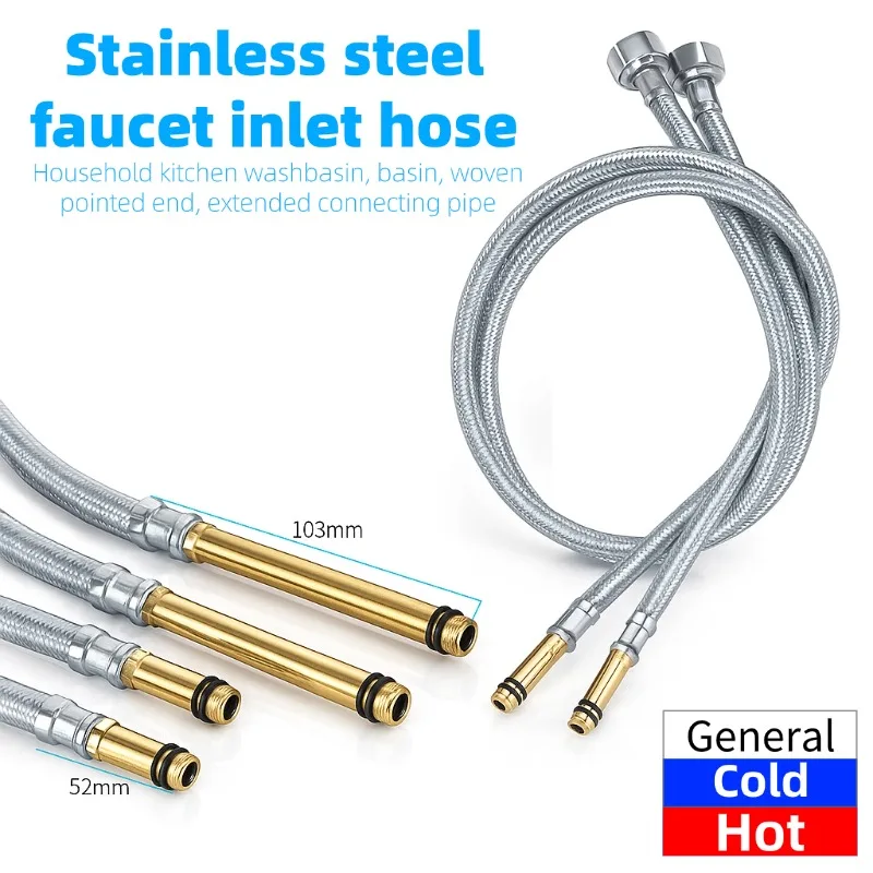 

Stainless Steel Braided Faucet Hose 60/80/100cm, with 60/100mm Long Mounting Nuts, for Kitchen Sink Cold & Hot Water Supply Line