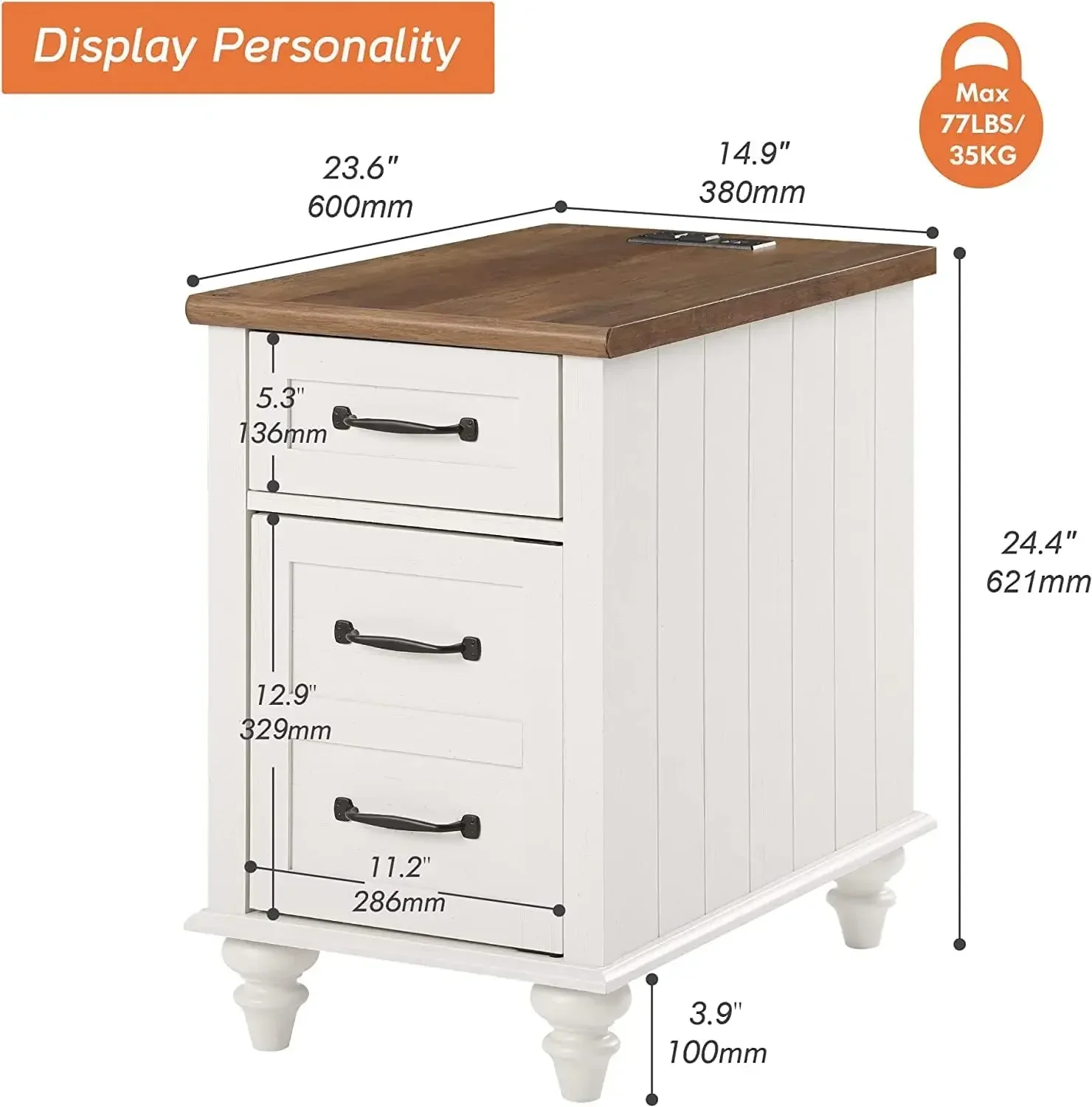 2 Pack End Tables with Charging Station, Farmhouse Side Table with Drawer & Storage Cabinet, White Nightstand with Power Outlets