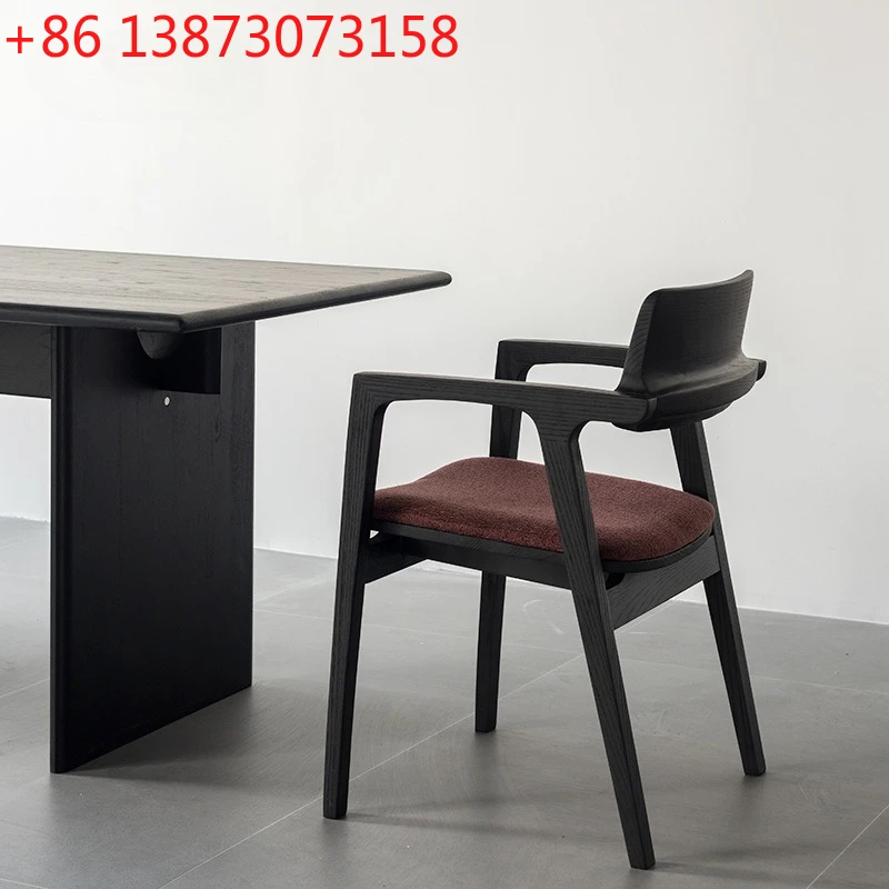 

Nordic home restaurant solid wood armrest dining chair, simple back conference tea table chair, Kudi chair