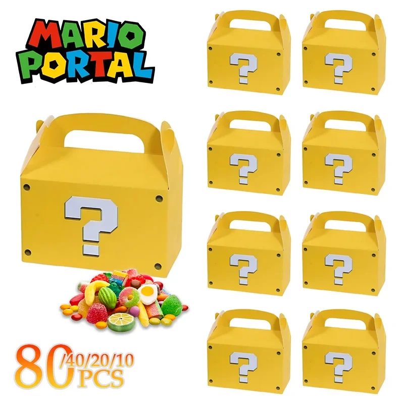 10-80PCS Gelbe Fragezeichen Candy Box mit Griff Hochzeit Gunsten Geschenk Box Falten Brot Verpackung Tasche Geburtstag party Dekoration