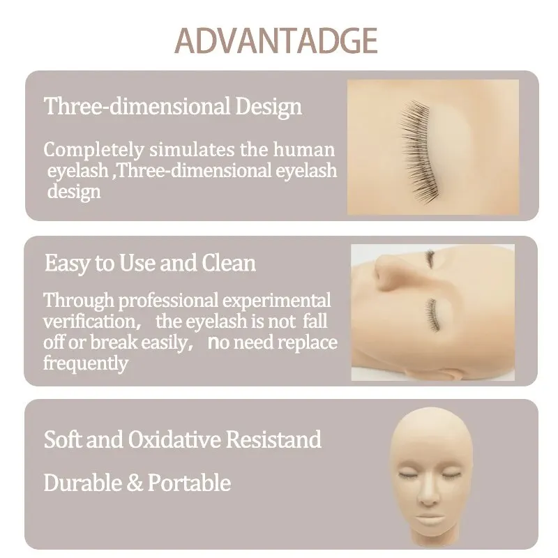 4D Eyelash Extension Practice Mannequin Head Lashes Grafting Training Tools with 4 Layers Lashes Makeup Teaching Makeup Tools