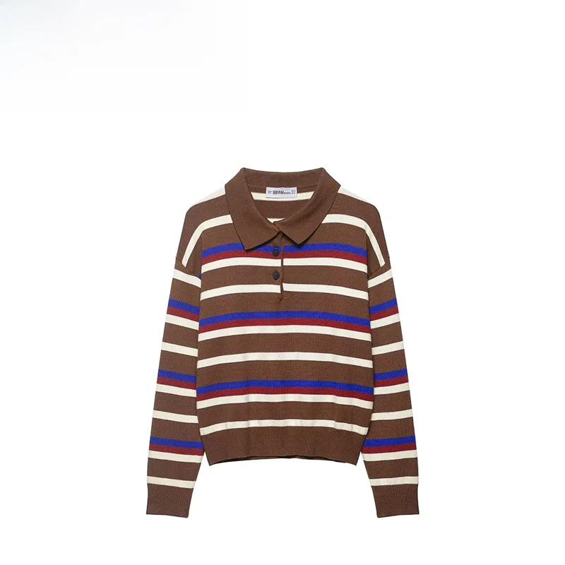 

Faionable Striped Ne Knitwear ZR Autumn New Arrival Women's Polyester Fiber Full Sve Crew Ne Pullover