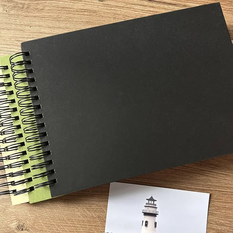 new-a4-black-yellow-card-book-50-sheets-green-card-paper-inner-page-coil-book-graffiti-photo-album-diy-black-sketchbook-notebook