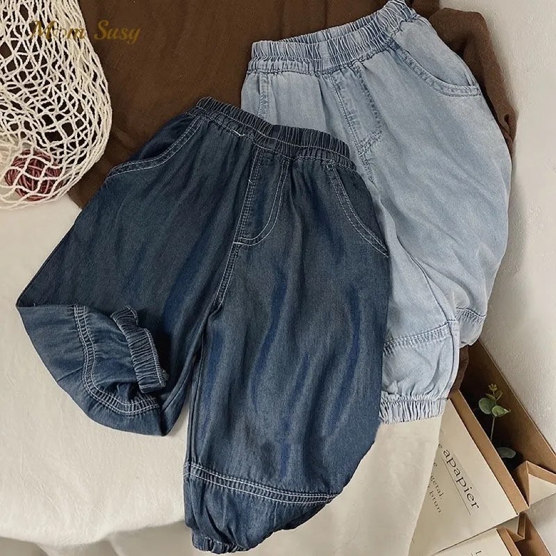 Mode Baby Mädchen Jungen Seide Jean Hose Sommer Infant Kleinkind Kind Denim Hose Hohe Taille Lose Hose Baby Kleidung 1-10Y