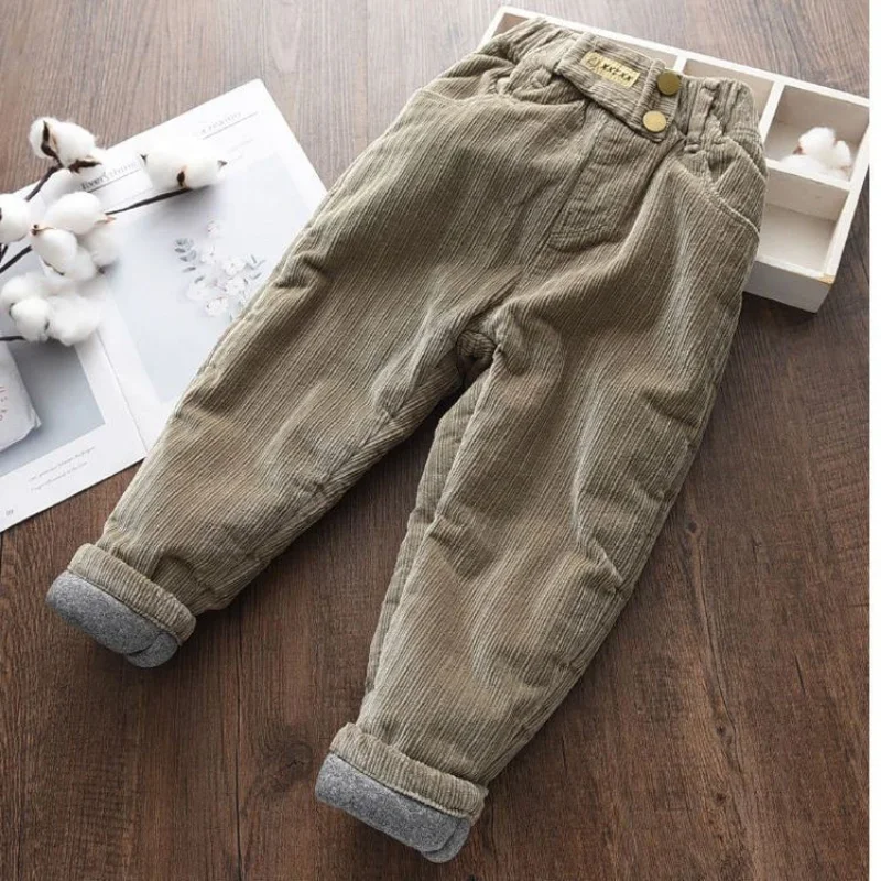 Winter Kids Solid Fleece Cargo Pants for Boys Thicken Warm Sweatpants 2+y Young Child Clothes  Autumn Girl Ankle Length Trousers