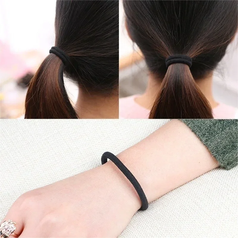 Elastic Hair Rubber Bands para Mulheres e Meninas, Hair Tie Ropes, Ponytail Titulares, Headbands, Scrunchies, Preto, 3mm,4mm,6mm, 50Pcs