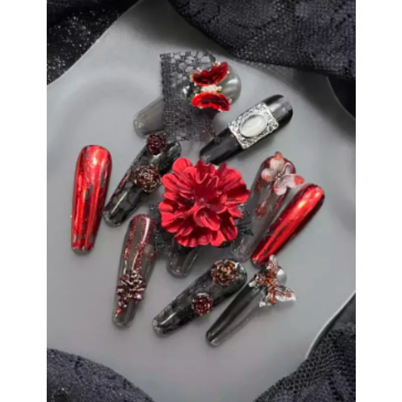 

Handmade Wear Nail Red Butterfly Sweet Cool Hot Girl Personality High Sense